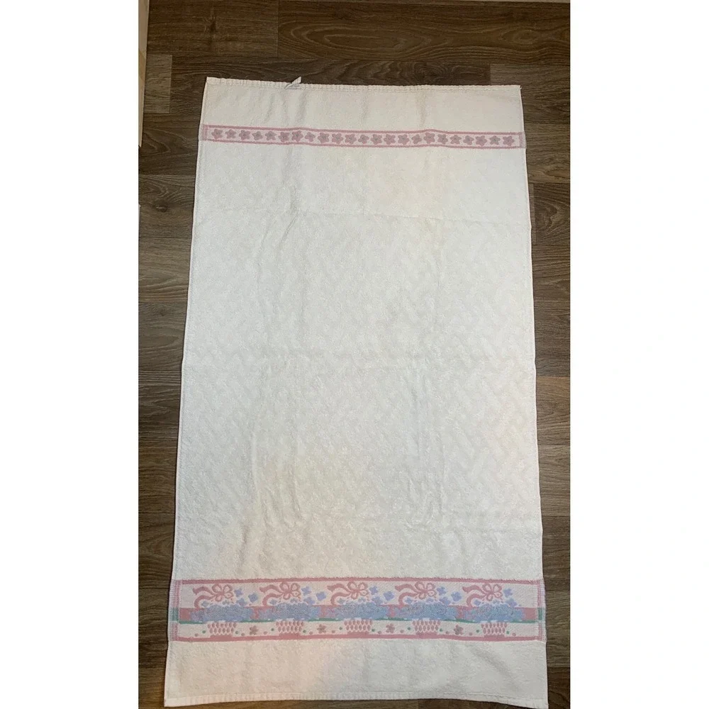 Vintage Utica Grandmacore Towel Set of 3 100% Cotton Made in USA White 80s